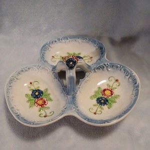 Vintage Maruhon Ware Relish Tray Floral Hand Painted Japan RARE Blue Green Red